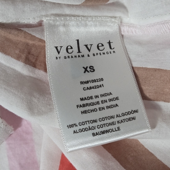 Velvet By Graham & Spencer Striped V-Neck Blouse - Pink, Brown, White, NWT - Picture 7 of 12